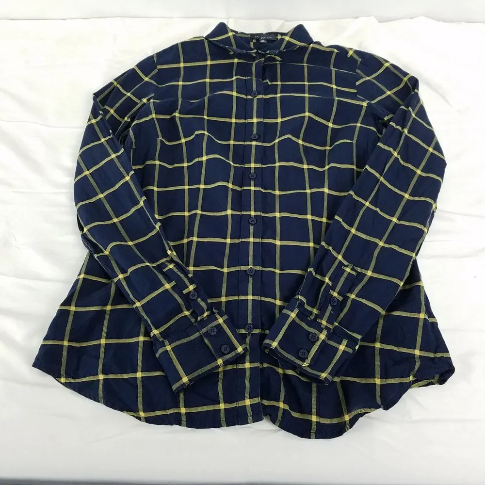 The Limited Shirt Womens Small Blue Yellow Top‎ Plaid Long Sleeve Button Down - Picture 3 of 9